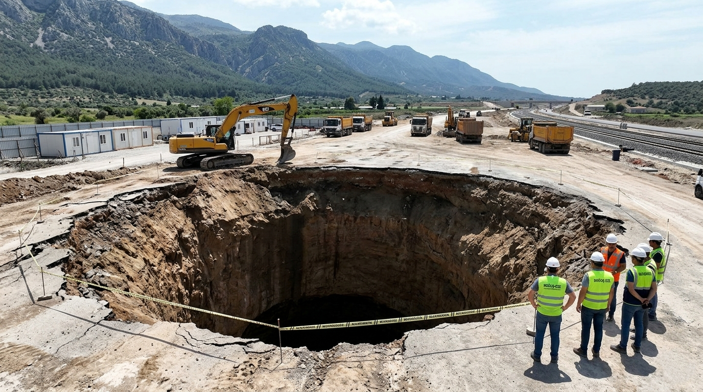 İskenderun’da Dev Obruk Paniği: Şantiye Sahası Metrelerce Derine Çöktü!